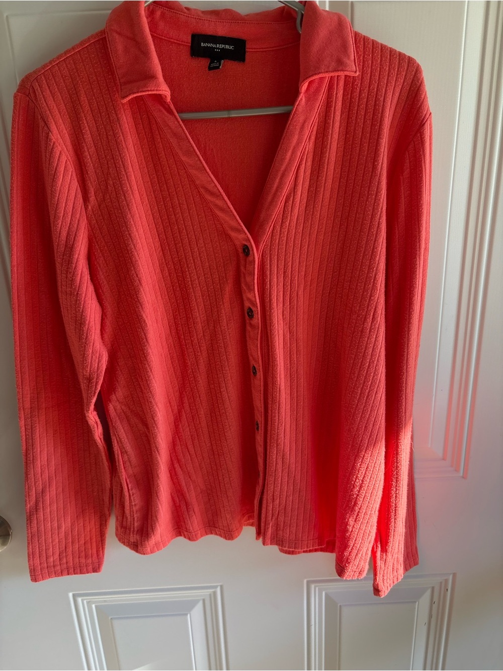 Banana Republic Coral Ribbed Button-Down Shirt